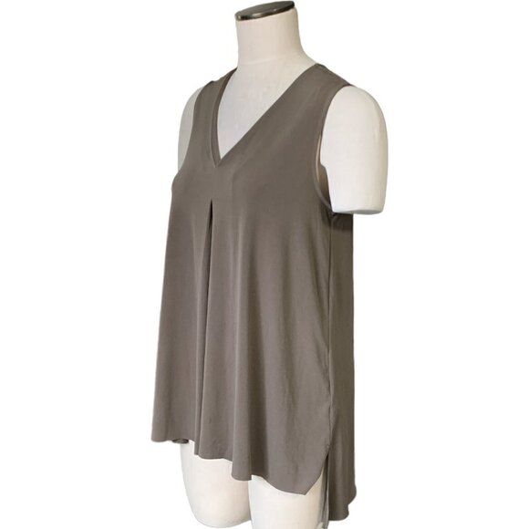 Banana Republic Loose Hi-Lo V-Neck Pleat Front Swing Tank Top Khaki Beige S #65F - Picture 4 of 7